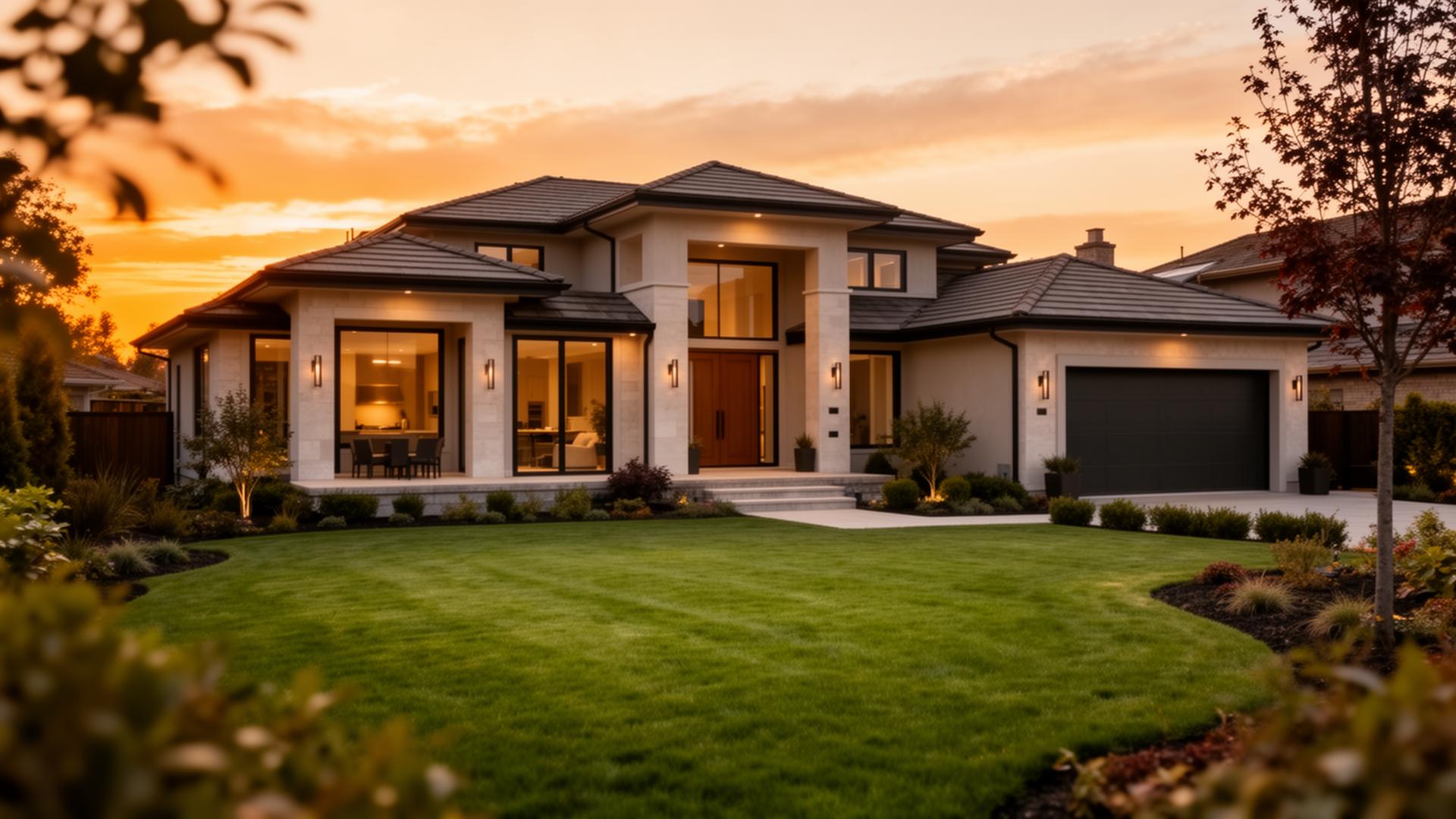 Beautiful modern home at sunset